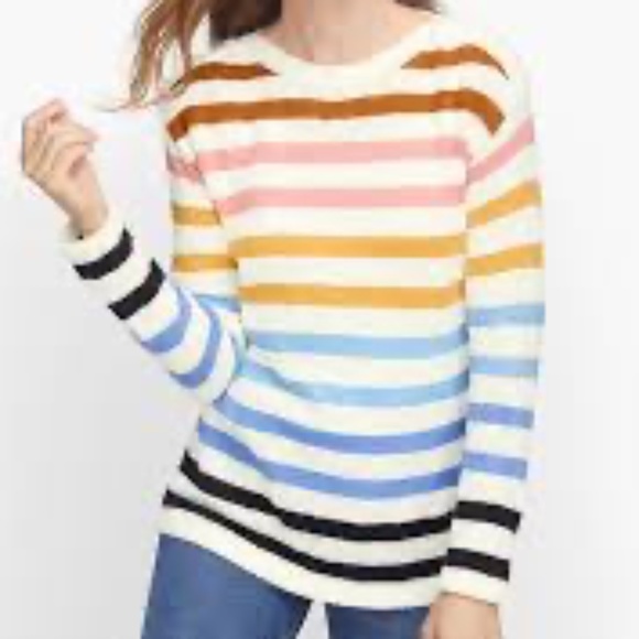 Talbots multicolor Stripe cotton blend Sweater Sz XL bateau neckline side slits - Picture 1 of 8